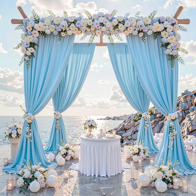 50 ft x 10 ft Wrinkle Free Blue Backdrop Curtain Panels, Polyester Photography Backdrop Drapes, Wedding Party Home Decoration Supplies - Image 5