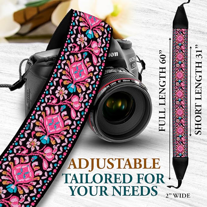 Art Tribute Camera Strap Personalized With Name - Shoulder, Crossbody & Neck Camera Strap for Photographers, Fits All Cameras, Canon Nikon Sony Fujifilm, Padded Strap W/Quick Release & Leather Ends - Image 7