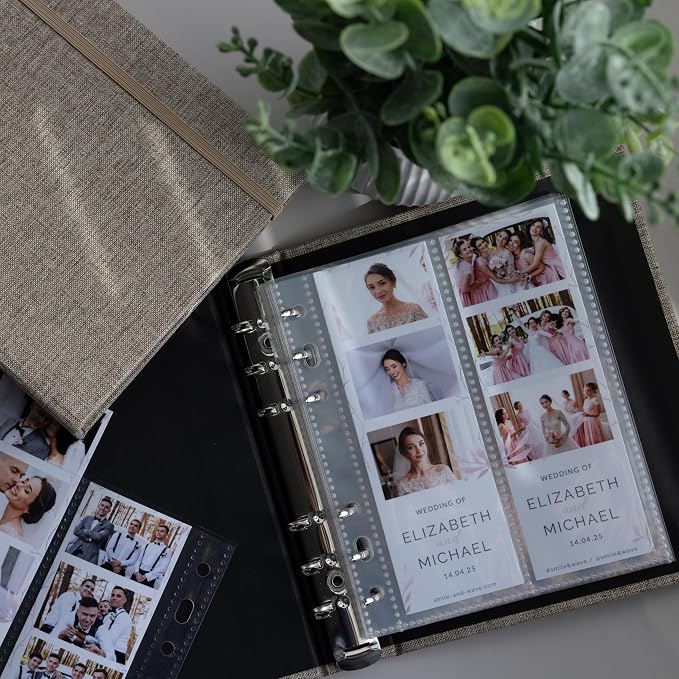 Photo Album For 2X6 Photo Booth Slip In Strips And 4X6 Pictures - 6 Ring Notebook Binder With 20 2 By 6 Sleeves - Fits 80 Photobooth Prints (FLAX BEIGE - LINEN HARDCOVER, 2X6) - Image 5