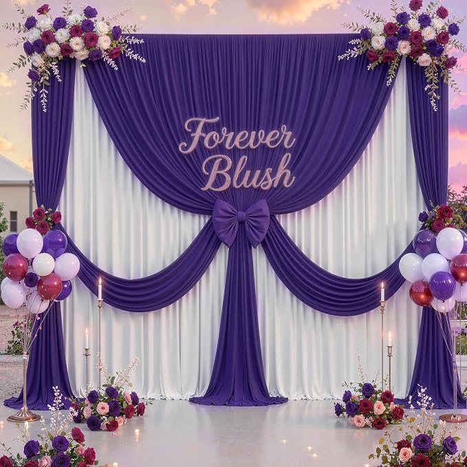 30 ft x 10 ft Wrinkle Free Purple Backdrop Curtain for Parties, 5ft x 10ft 6 Panels Polyester Purple Photo Backdrop Drapes for Wedding Birthday Party Baby Shower - Image 9