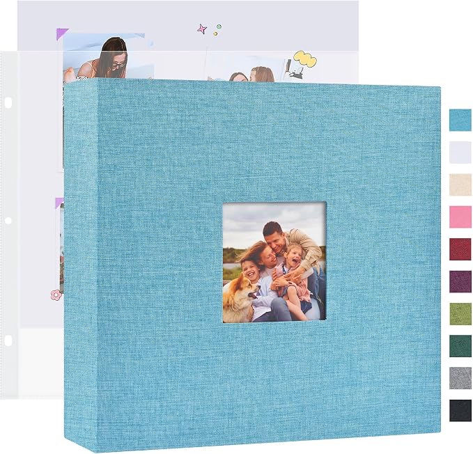Mublalbum 10x10 Inch 3 Ring DIY Scrapbook Photo Album 80 Pages, Blue | 3 Ring Binder Scrapbook, Linen Cover, 40 Plastic Sleeves 80 Pages, Memory Book for Wedding, Baby, Family, DIY Projects by Mublalbum
