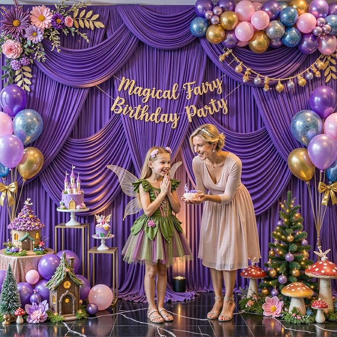 6 Panels Purple Backdrop Curtain for Parties Wedding Wrinkle Free Purple Photo Curtains Backdrop Drapes Fabric Decoration for Birthday Party Photography 30ft(W) x 10ft(H) - Image 2