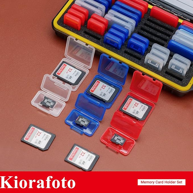 Kiorafoto Memory Card Case w 24 SD & 18 TF Transparent Standard Card Cases | Water-Resistant,Dual Protect,for 24 SD SDXC SDHC & 18 TF MSD Cards,Memory Card Holder Organizer,with Carabiner & Labels - Image 9