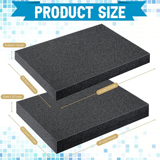 Outus 4 Pcs Cuttable Polyurethane Foam Pads Craft Foam Insert for Cases Packing Padding Camera Toolbox Storage(16 x 12 x 1.5 Inch, 16 x 12 x 2 Inch,Black) - Image 2