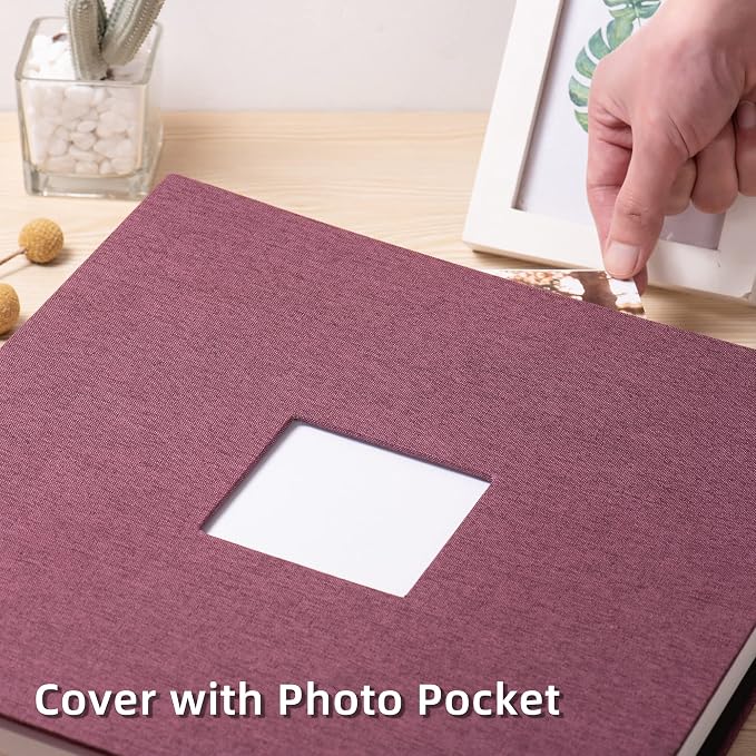 HoneyTolly Large Photo Album Self Adhesive, DIY Scrapbook Album for 600 Photos, 13"x12.6" 120 Pages Linen Cover Memory Book(Purple) - Image 2