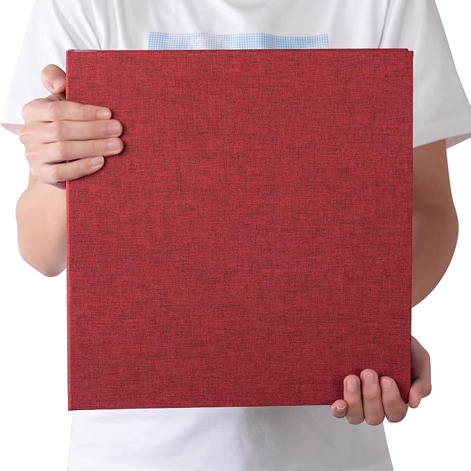 Large Photo Album Self Adhesive 4x6 5x7 3x5 8x10 Scrapbook Magnetic Album DIY Scrap Book Length 13 x Width 12.8 (Inches) 120 Black Sticky Pages Linen Cover DIY Photo Album(Red) - Image 6