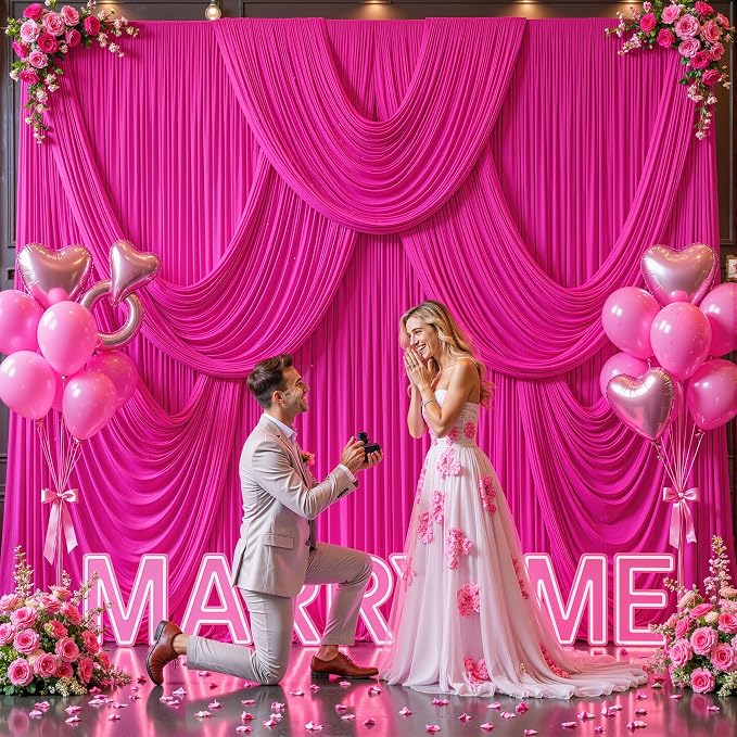 10x12 Hot Pink Backdrop Curtains for Wedding Party Wrinkle Free Backdrops Curtain Drapes Fabric Decoration Fuchsia Photo Back Drop Cloth for Baby Shower Photography Stage Reception 5ft x 12ft,2 Panels - Image 9