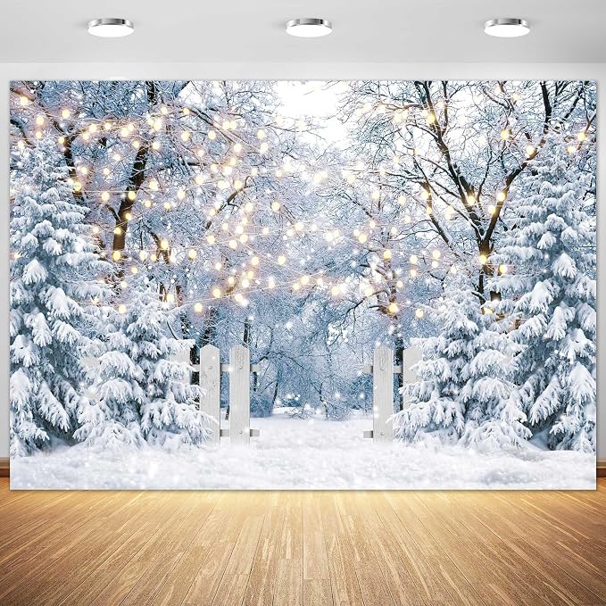 10x8FT Blue Winter Forest Scene Photography Backdrop Wonderland Snowflake Landscape Background for Christmas Xmax Family Holiday Party Decorations Supplies Banner Picture Photo Studio Props - Image 2