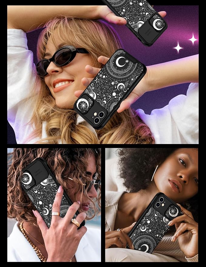 (2in1 for iPhone 11 Case Moon Stars for Women Cute Phone Cover Fashion Starry Planet Print Pattern Design with Slide Camera Cover Protective Case for iPhone 11 6.1'' - Image 6