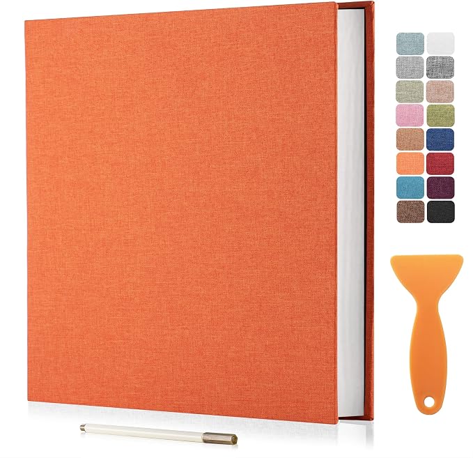 Large Photo Album Self Adhesive Scrapbook Album for 4×6 5×7 8×10 Pictures DIY Magnetic Linen Cover Album 60 Pages for Family Wedding Gifts with Metal Pen and Plastic Board by HenPisen