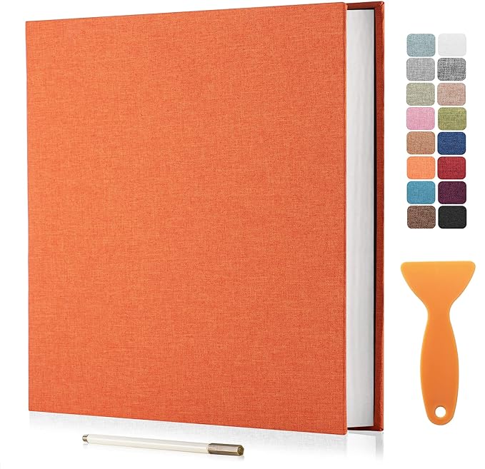 Large Photo Album Self Adhesive Scrapbook Album for 4×6 8×10 Pictures DIY Magnetic Linen Cover Album 60 Pages for Family Wedding Gifts with Metal Pen and Plastic Board by HenPisen