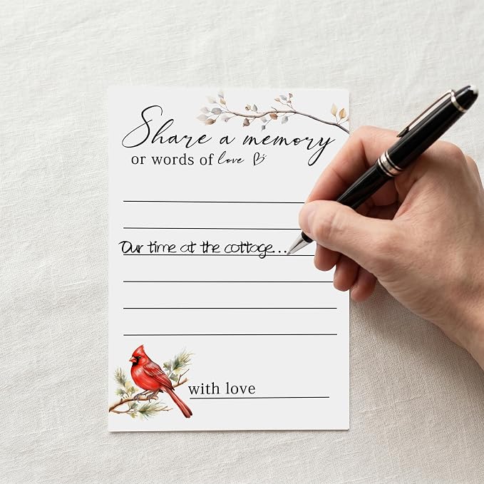 Share a Memory Cards - Share Words of Love - Keepsake Funeral Card, Guest Book Alternative, Cardinal Memory Cards for Funeral Memory Books and Boxes, Memorial Service Decorations - Image 5