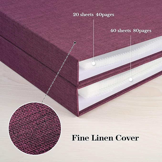 Mublalbum 12x12 Inch 3 Ring DIY Scrapbook Photo Album 80 Pages, Purple | 3 Ring Binder Scrapbook, Linen Cover, 40 Plastic Sleeves 80 Pages, Memory Book for Wedding, Baby, Family, DIY Projects - Image 6
