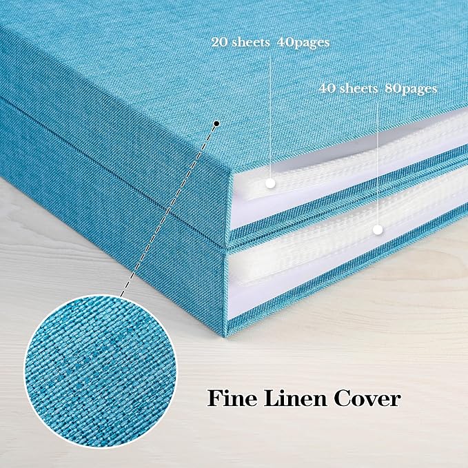 Mublalbum 12x12 Inch 3 Ring DIY Scrapbook Photo Album 40 Pages, Blue | 3 Ring Binder Scrapbook, Linen Cover, 20 Plastic Sleeves 40 Pages, Memory Book for Wedding, Baby, Family, DIY Projects - Image 6