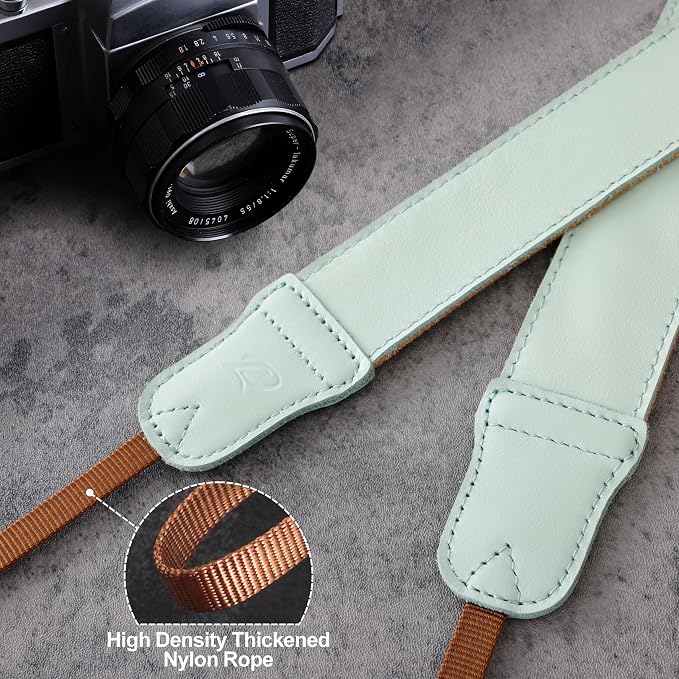 Padwa Lifestyle Mint Green Leather Camera Strap - 1.5" Soft Full Grain Cowhide Camera Straps for Photographers, Soft Suede Fabric Padded Leather Strap with Quick Release fits All Cameras - Image 5
