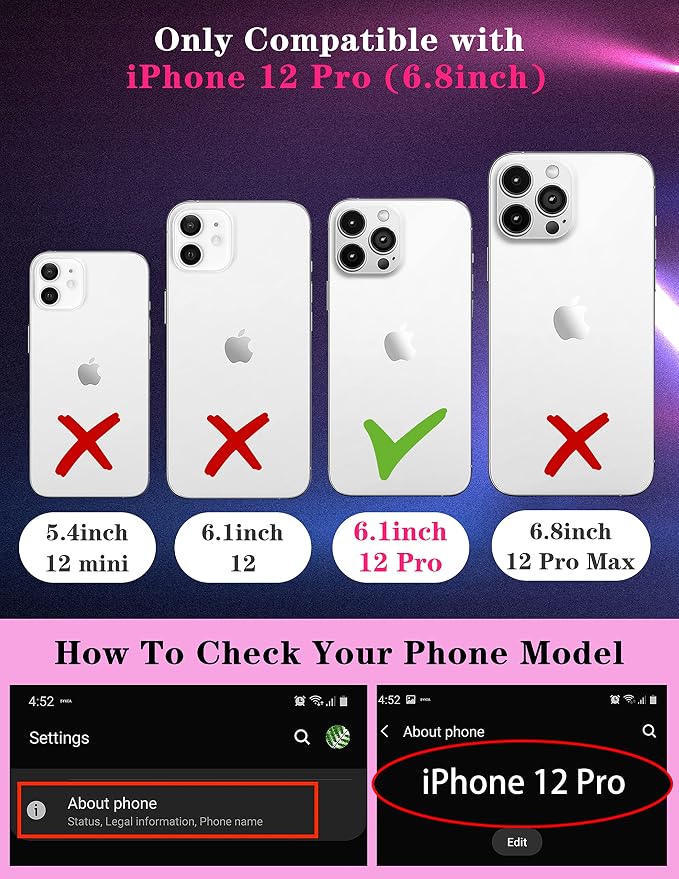 Case for iPhone 12 Pro Black | 2in1, Moon Plants, for Women Girls, Cute Phone Cover, Flower Heart Stars Space Design, with Slide Camera Cover, Protective, Fashion, Cases, 6.1'' - Image 2