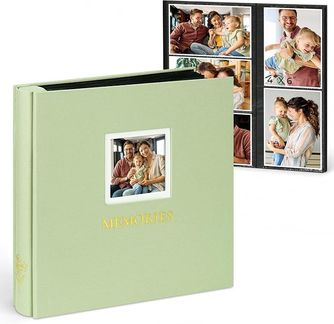 Vienrose Photo Album 4x6 600 Photos Cover Window Green | Gold Foil Spine, Fabric Cover, Wedding Album, Family Baby Travel, Memory Book by Vienrose