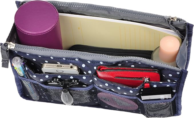 Vercord Purse Organizer Insert for Handbags Bag Organizers Inside Tote Pocketbook Women Nurse Nylon 13 Pockets Navy Blue Dot Medium - Image 6
