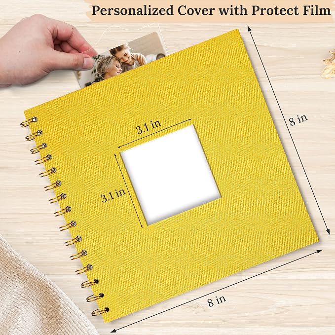 8"x8" Scrapbook Photo Album Linen Cover 20 Sheets 40 Pages White Paper | Yellow Hardcover Kraft White Pages Memory Book, for Travel Wedding Guest Book Christmas Baby Shower Fits 4x6 & Instant Photos - Image 2