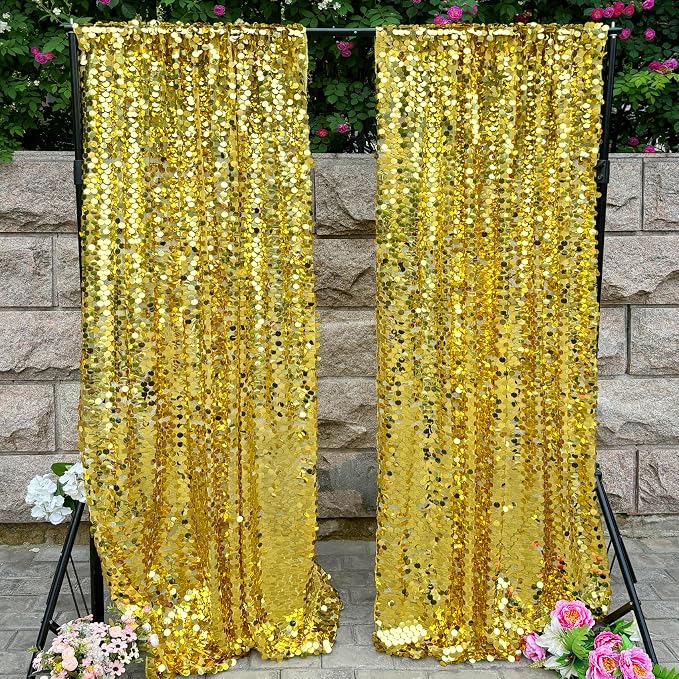 Gold Payette Sequin Backdrop, 4x10 Feet, 2 Panel Shimmer Large Sequin Backdrop Curtain for Decor, Parties, Home - Image 2