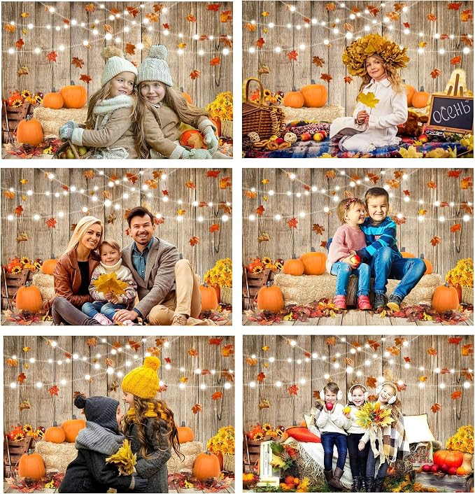 7x5ft Fall Thanksgiving Halloween Photo Backdrop Fall Backdrops for Photography Autumn Pumpkin Harvest Barn Background Friendsgiving Party Supplies Farm Harvest Banner Decor Photo Props - Image 5