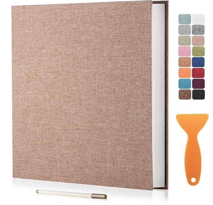 Large Photo Album Self Adhesive Scrapbook Album for 4×6 5×7 8×10 Pictures DIY Magnetic Linen Cover Album 40 Pages for Family Wedding Gifts with Metal Pen and Plastic Board by HenPisen