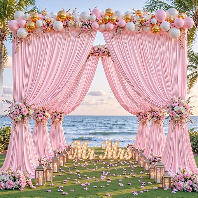 32ftx10ft Wrinkle Free Pink Backdrop Curtain - 10 Feet Photography Backdrop Drapes, Silky Polyester Back Drop Cloth for Wedding Baby Shower Balloon Arch Background - Image 3