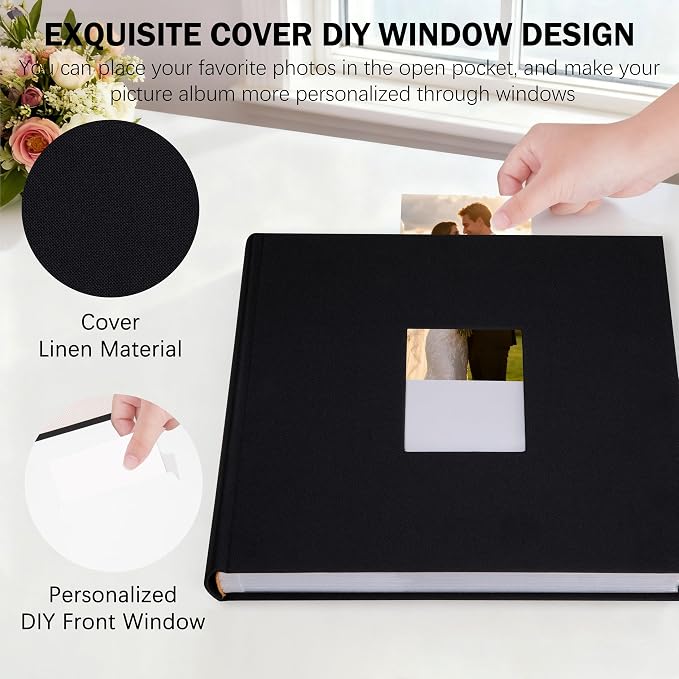 Aevdor 8x10 Photo Album, 100 Pockets, Linen Cover, Writing Space, Black | Fits 8x10 Photos, Graphic Designs, Watercolors and Drawings, Doubles as an Art Portfolio - Image 5