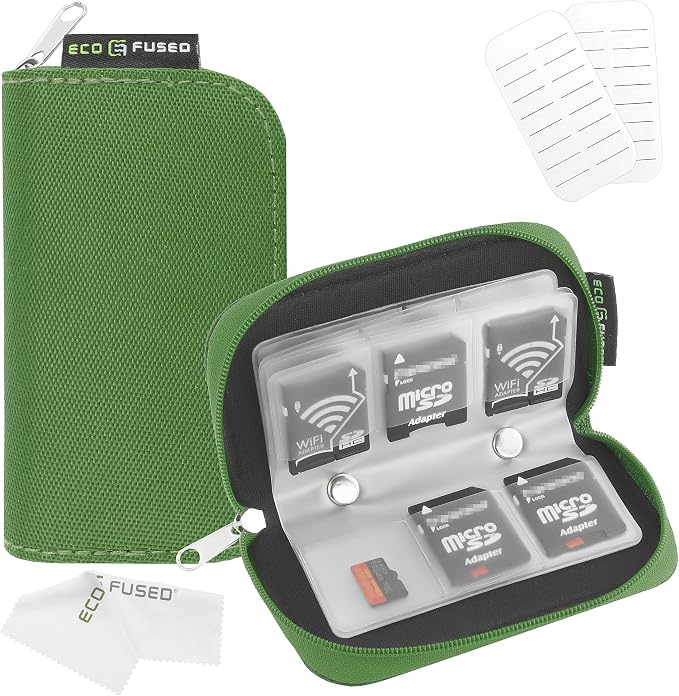 Eco-Fused Memory Card Case - Fits up to 22x SD, SDHC, Micro SD, Mini SD and 4X CF - Holder with 22 Slots by Eco-Fused