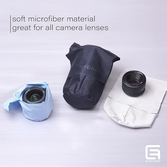 Eco-Fused Camera Lens Pouches - Microfiber Lens Cloth Bag - 4 Pack - Soft Camera Wraps for Multi-Sized Lenses and Accessories - Camera Bag Inserts - Home Travel Photography (Black/Gray/Blue) - Image 6