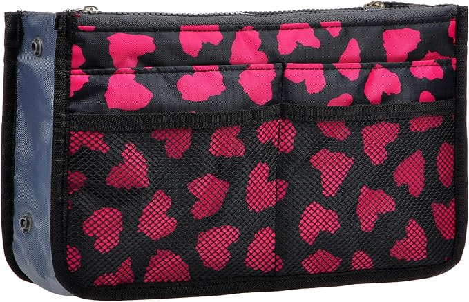 Vercord Purse Organizer Insert for Handbags Bag Organizers Inside Tote Pocketbook Women Nurse Nylon 13 Pockets Rose Heart Large - Image 2