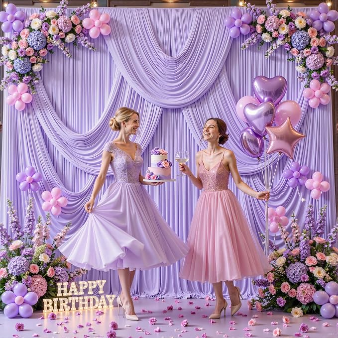 Lavender Backdrop Curtain for Parties Wedding Wrinkle Free Light Purple Photo Curtains Backdrop Drapes Fabric Decoration for Baby Shower Photoshoot 5ft x 8ft,2 Panels - Image 2