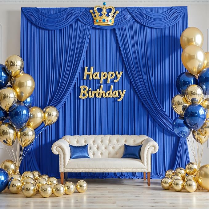 20ftx10ft Wrinkle Free Royal Blue Backdrop Curtains for Parties, 4 Panels Silky Polyester Photo Backdrop Drapes Back Drop Cloth for Wedding Birthday Photography Background - Image 3