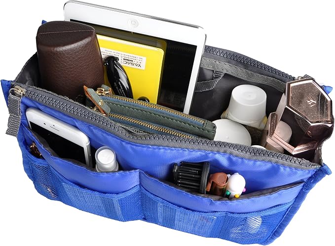 Vercord Purse Organizer Insert for Handbags Bag Organizers Inside Tote Pocketbook Women Nurse Nylon 13 Pockets Sapphire Blue Large - Image 6