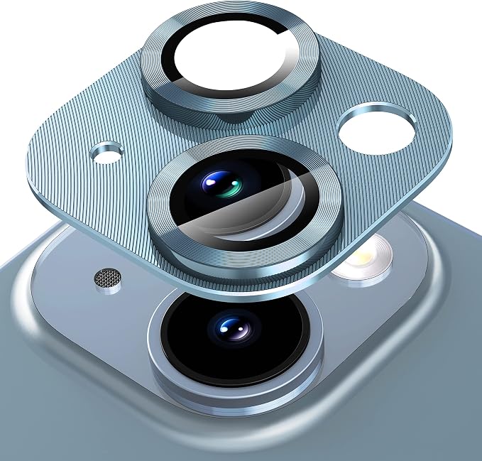 Suoman for iPhone 14 6.1 inch/iPhone 14 Plus 6.7 inch Camera Lens Protector, 9H Tempered Glass Film, [Does not Affect Night Shots] Metal Lens Protective Cover- Blue by Suoman