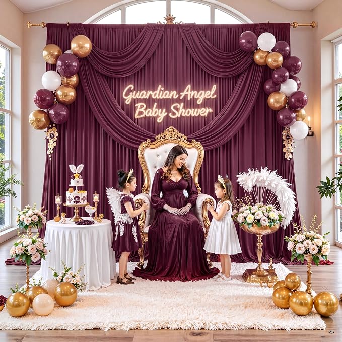 50 ft x 10 ft Wrinkle Free Maroon Backdrop Curtain for Parties, Polyester Burgundy Photo Backdrop Drapes 10 Panels 5x10ft for Baby Shower Wedding Birthday Photography Curtain Engagement Ceremony - Image 6