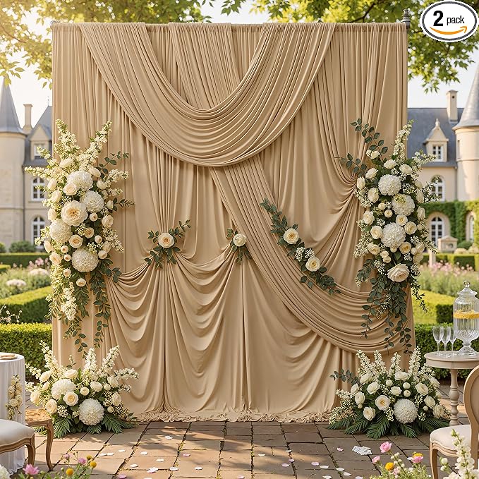10ftx10ftWrinkle Free Champagne Backdrop Curtains for Parties, 2 Panels Silky Polyester Photo Backdrop Drapes Back Drop Cloth Drapery for Wedding Birthday Photography Baackground by CO-AVE