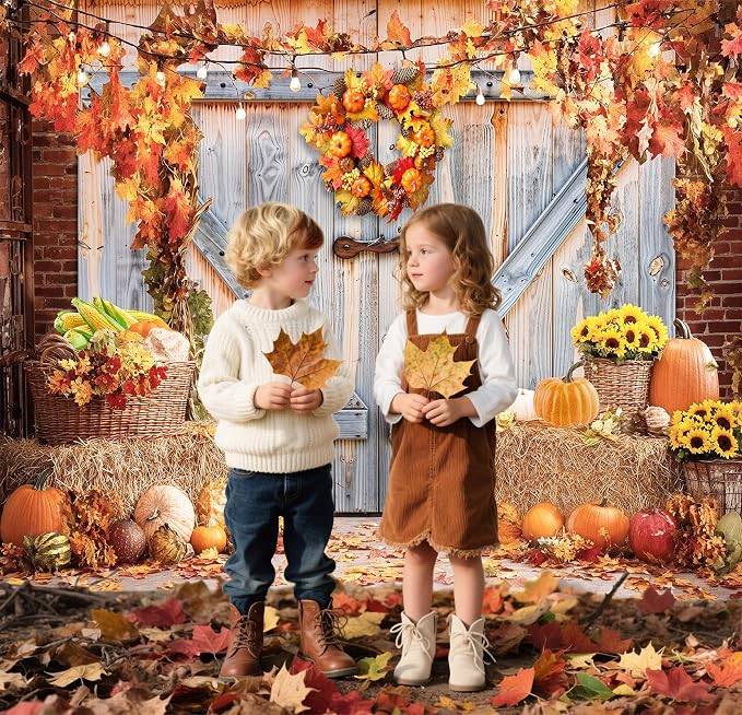 Fall Photo Backdrops for Photography, Thanksgiving Decorations 10x8ft | Vinyl Autumn Background for Photoshoot, Orange Pumpkin Maple Leaves, for Outdoor Party, Friendsgiving Decor - Image 3