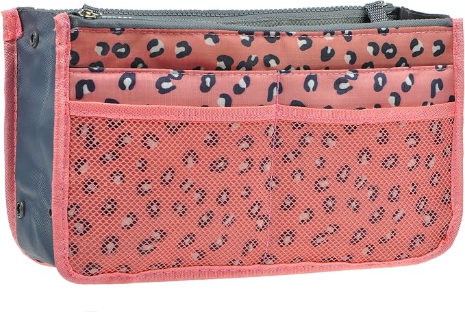 Vercord Purse Organizer Insert for Handbags Bag Organizers Inside Tote Pocketbook Women Nurse Nylon 13 Pockets Pink Leopard Large - Image 2