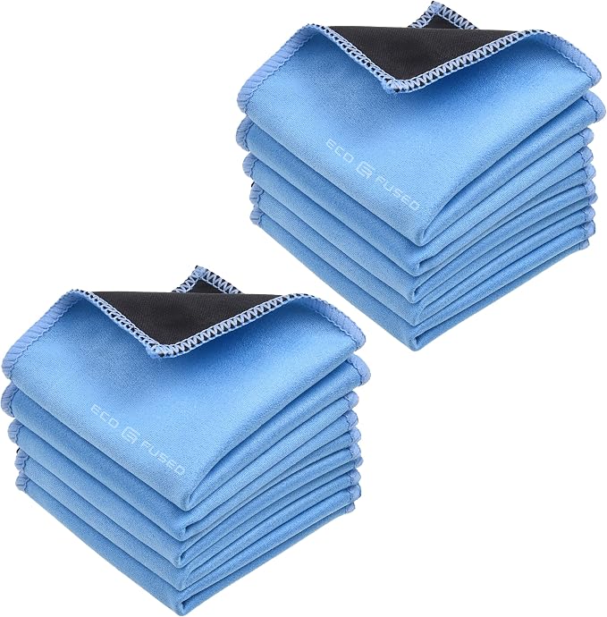 Microfiber Cleaning Cloths - 10 Pack - 6.6 x 6.2" - Double-sided Cleaning Cloths - Microfiber and Suede Cloth for Smartphones, LCD TV, Tablets, Laptop Screens, Camera Lenses and Other Surfaces by Eco-Fused