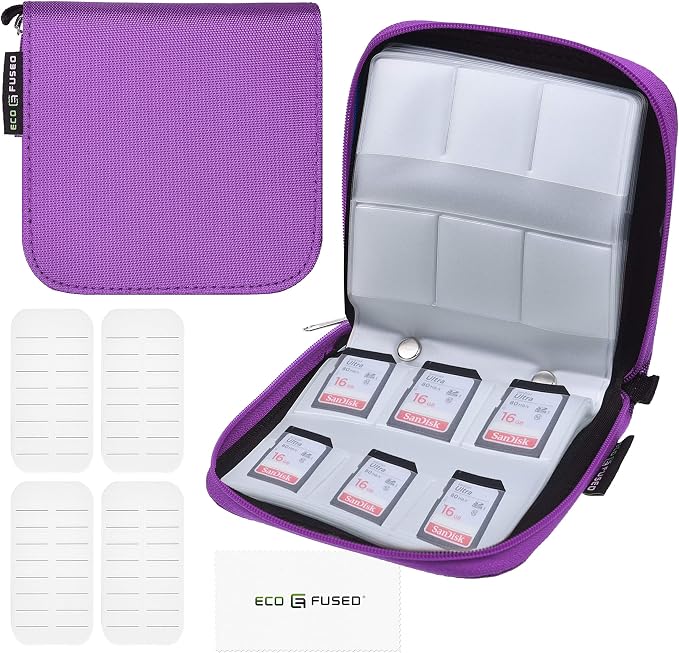 Eco-Fused Memory Card Case - Fits up to 44x SD, SDHC, Micro SD, Mini SD and 4X CF - Holder with 44 Slots (Purple / 44 Slots - 1 Pack) - Image 2