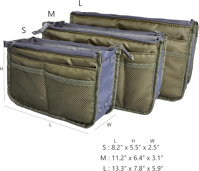 Vercord Purse Organizer Insert for Handbags Bag Organizers Inside Tote Pocketbook Women Nurse Nylon 13 Pockets Army Green Small - Image 3