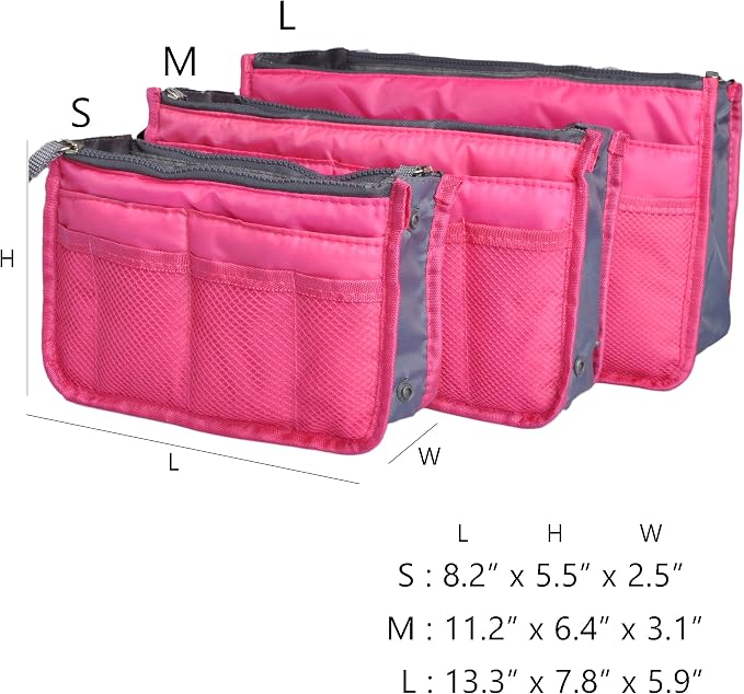 Vercord Purse Organizer Insert for Handbags Bag Organizers Inside Tote Pocketbook Women Nurse Nylon 13 Pockets Rose Small - Image 3