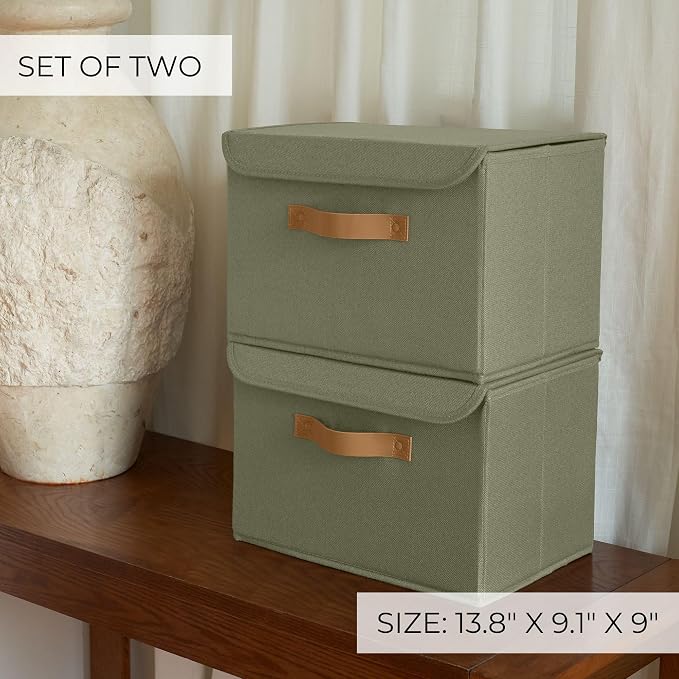 Decorative Linen Storage Boxes with Lids - Large Set of 2 Organizer Bins | The Perfect Container for Home Decor - Safely Store Photos, Documents and Memory Box Keepsakes in Style - Image 6