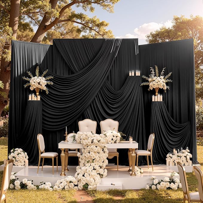 10x10ft Wrinkle Free Black Backdrop Curtain for Parties, Silky Polyester Photo Backdrop Drapes Back Drop Cloth for Wedding Birthday Graduation Photography Photoshoot Decor 2 Panels 5x10ft - Image 4