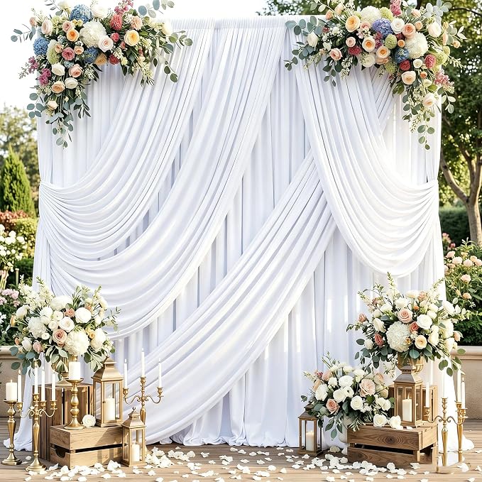 20ftx10ft White Backdrop Curtains for Weddings Parties, Wrinkle Free 4 Panels Silky Polyester Photo Backdrop Drapes Back Drop Cloth Drapery for Birthday Mother'sDay Photography Background by ENJOYYOURPARTY