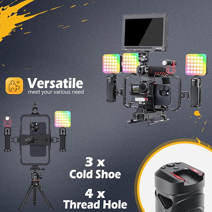Zeadio Professional Video Rig Stabilizer Kit, Handheld Stabilizer with Aluminum Phone Cage, Action Camera Adapter, Compatible with Phones DSLR Camera for Vlogging YouTube TikTok Filmmaking etc - Image 5
