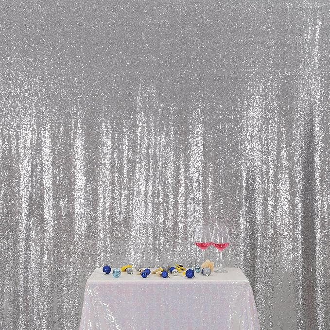 Poise3EHome Silver Sequin Backdrop,7FT x 7FT Sequin Photography Backdrop Curtain for Party Decoration, Silver - Image 5