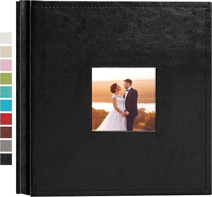 potricher Small Photo Album 4x6 200 Photos, Leather Cover, Black | Leather 4x6 Picture Album with 200 Horizontal Pockets, Photo Book for Family, Wedding, Anniversary, and Baby by potricher
