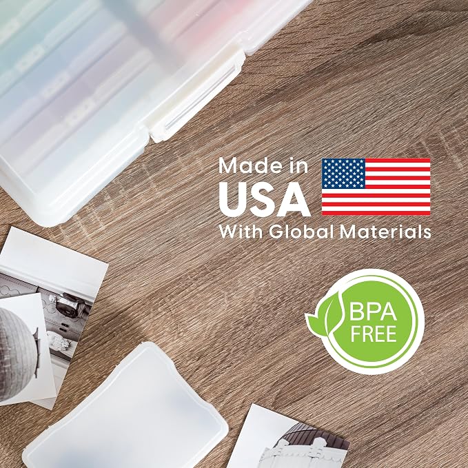 IRIS USA Photo Storage Box |Made in USA| 16 Cases - (2-Pack) - Pearl | Fits 4" x 6" Pictures / Built-In Handle / Organizing Containers for Tasks, Stickers, Ephemera & Flashcards - Image 2